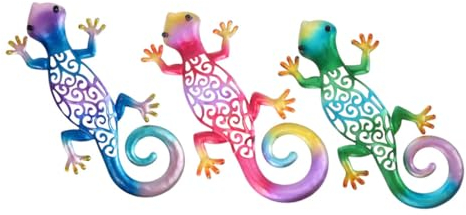PAMINGONO 3stücke Teiliges Aus Eisen Wanddekorationen Gecko-form Bunte Metallornamente Für Garten Und Haus Rustikale Wandkunst Zur Außendekoration