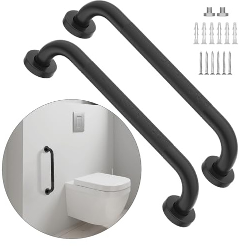 20 Inch Anti Slip Shower Grab Bar Oil Rubbed Black, Munzong Grab Rails | 2 Pack Bathroom Grab Bar 1.25 Diameter Knurled Bathroom Balance Bar Safety Hand Rail Support Handicap Elderly Senior