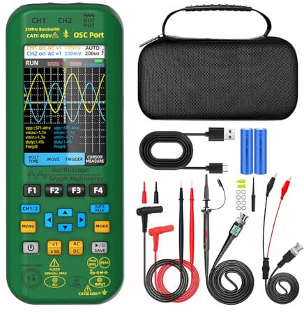 3in1 Multimetro grafico portatile Oscilloscopio Sorgente segnale Display TFT IPS da 3,98 pollici Tensione Corrente acità Frequenza Resistenza Continuità Tester diodi Larghezza di banda 25