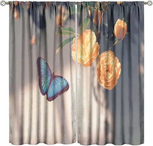 Vorhang Kinderzimmer Blumentier Schmetterling Kinder Vorhänge Mit Ösen Polyester Gardinen Thermovorhang Blickdicht Ösenschal Kindergardinen 170X200 cm (B + H) Für Wohnzimmer,2Er Set-441458482
