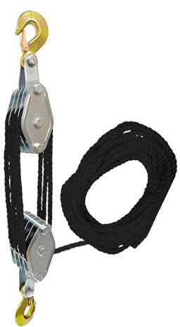 Rope Pulley Hoist - Block and Tackle Pulley System, 3/8 Rope Hoist | Heavy Duty Pulley with 5:1 Lifting Power, 2200 Lbs Breaking Strength, Versatile Pulley System for Construction Applications