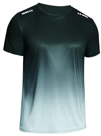 PINSPARK Camiseta Deportiva Hombre Manga Corta, Secado Rápido, Transpirable, para Correr, Ligera, Entrenamiento, Degradado, Gimnasio