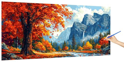Malen Nach Zahlen Erwachsene Landschaft, Malen Nach Zahlen HerbstKinder Kleines Format, DIY Paint by Numbers Kreativ Set AnfäNger Inklusive Pinsel und Acrylfarben Ohne Rahmen Deko 100x50cm M-3