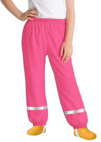 FILOWA Fille Pantalon de Pluie Enfants Imperméable Coupe-vent Pantalon Boue Non Doublée Salopette Pluie avec Réfléchissantes Respirant Léger Vêtements de Pluie École Cyclisme pour 9-10 ans, Rose Foncé