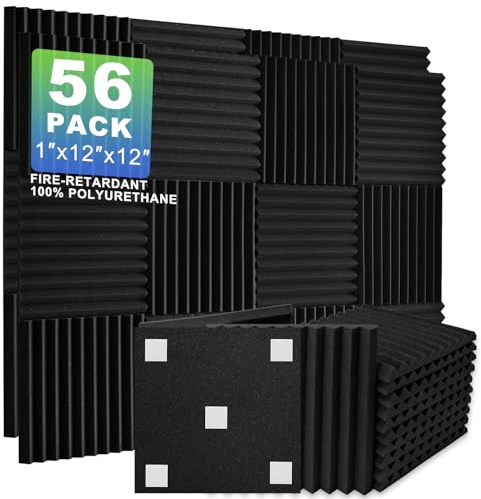 56 Pack Acoustic Foam Panels, 12 x 12 x 1 Inches Mirovant Sound Proof Foam Panels for WallsTriangle-groove soundproofing foam Soundproofing Studio Foam Noise Absorbing Black