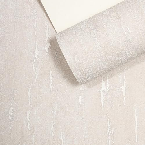 SOPHIE LAURENCE Plain Beige Metallic Wallpaper Shimmer Textured Free Match Bedroom Lounge Study Industrial Urban Embossed 10m Roll Paste Paper