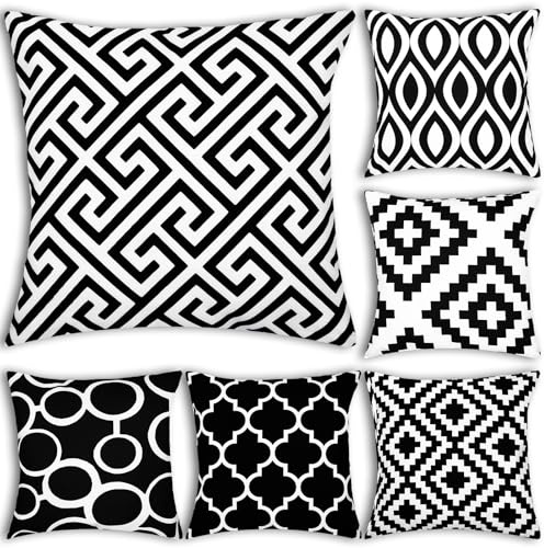 Peerless 6Pcs Black White Geometric Pillow Covers 18x18 inches Simple Black White Geometric Pattern Pillowcase Boho Decorative Cushion Covers for Home Bedroom Car Sofa Couch Decor