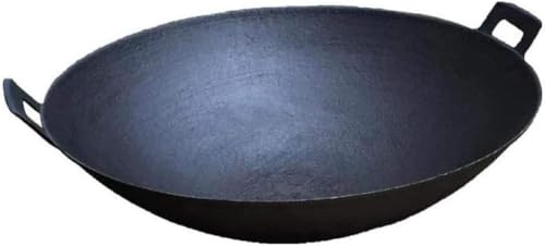 WOTZOV Wok Antiaderente Professionale in Ferro - Padella per Saltare Vecchio Stile Spessa con Manici Larghi, Adatta alla Cottura a Gas，40cm
