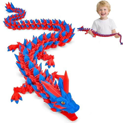 Merrwon 3D Gedrucktes Drache, 60CM Drachen Spielzeug mit Augen, Geheimnisvolle Realistische Drachen Figuren, Ewegliche Gelenke Kristall Drachen Deko, Ostern Kleine Geschenke für Kinder