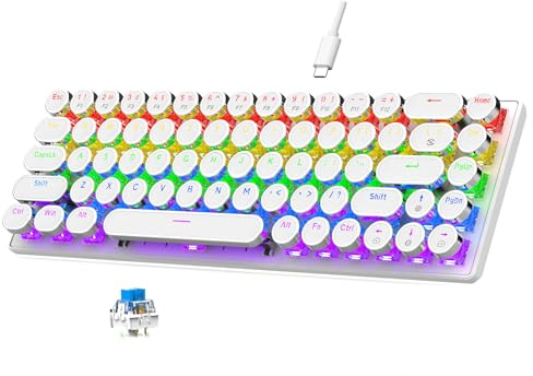 Dpofirs 68 Tecla Retro Mecánica Mecánica Teclado Mecánico | Switch Blue Switch Táctil, RGB Retroiluminado y Anti Fantasmas para Ganar/Mac, Plug and Play (White)