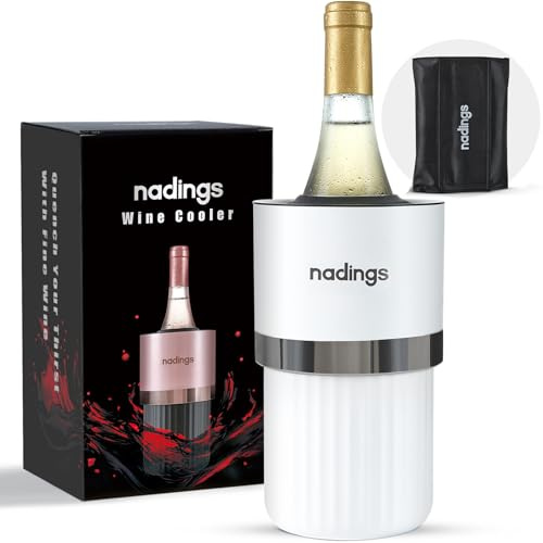 Nadings Iceless Wine Chiller - Keeps Cold 6+ Hours, Portable Vacuum Insulated Stainless Steel Champagne Cooler, Fits Most Wine Champagne & Liquor Bottles, Perfect Gift for Wine Lovers (White)