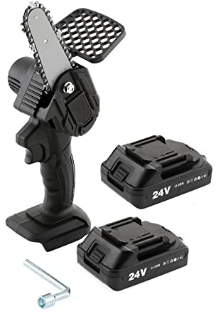 Adapté pour scie à chaîne électrique sans fil à batterie de 24 V avec batterie au lithium, outil électrique portable pour la coupe de menuiserie et l'enregistrement Usage domestique (Black with 2