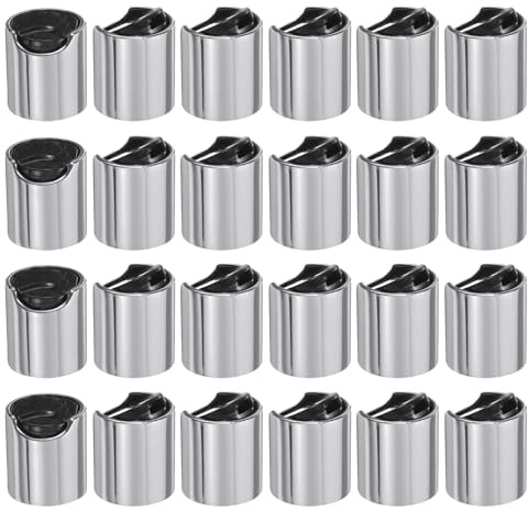sourcing map 24 tappi superiori in plastica alluminizzata, 20/410, tappi di ricambio durevoli, per bottiglie da spremere, bottiglie ricaricabili, plastica, vuoti, shampoo, argento nero