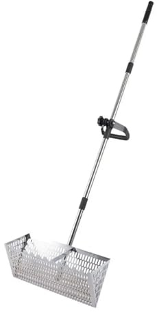 Sand loppkratta sand siktning räfsa strand nät spade, ergonomiskt långt handtag avtagbar hand (silver)