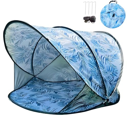 Strandmuschel Pop Up UV Schutz XXL, 2-3 Personen UPF 40+ Popup Strandmuschel Baby Zelt, Wurfmuschel Strand UV Schutz, Beach Shelter Sonnenschutz Windschutz, Pop Up Strandzelt Kleines Packmaß (130cm-A)
