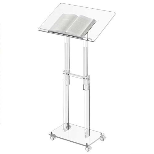 JIANSMZ Acrylic Lectern with Adjustable Platform and Wheels for Presentations