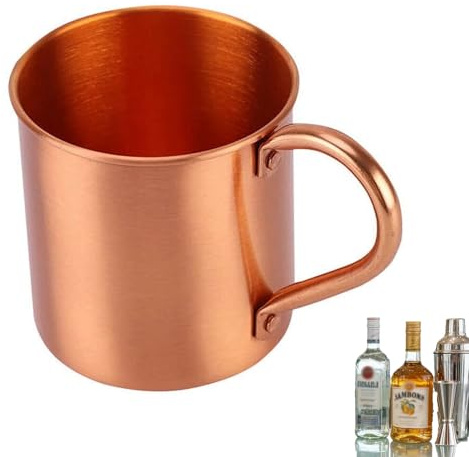 Pure Copper – Tasse Moscow Mule fabriquée à la main en cuivre martelé avec poignée confortable – Gobelet isotherme pour cocktail, café, bière, thé, eau – Pour maison, bar, jardin, camping, extérieur