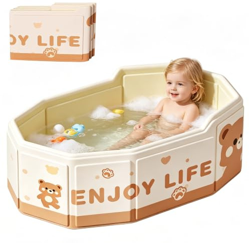VEEKAY Bañera Plegable para Niños 75x45x28cm, Portátil con Tapón de Drenaje y Base Antideslizante, Bañera Bebe Ahorra Espacio para 0-8 Años