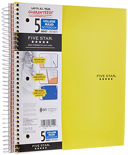 Five Star Spiral Notebooks, 5 Subject, College Ruled Paper, 200 Sheets, 11 x 8-1/2, Teal, Pink, 2 Pack (73509)
