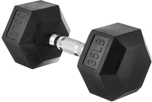 Amazon Basics Rubber Hex Dumbbell Hand Weight with Comfortable Grip for Home Gym Workout, 35 Pounds, Single, Black