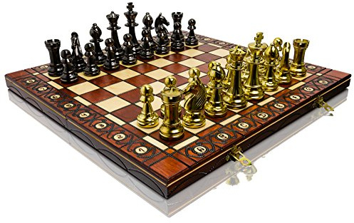 Master of Chess Schachspiel, Schachbrett aus Holz, Metall geladen, Schachfiguren aus metallisiertem Kunststoff, 40cm / 16in, für 2 Spieler ab 8 Jahren