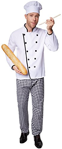dressforfun Costume de Chef étoilé pour Homme | Belle Veste de Chef de Cuisine | Pantalon Assorti à Carreaux | Y Compris Chapeau de Chef (L | no. 301540)