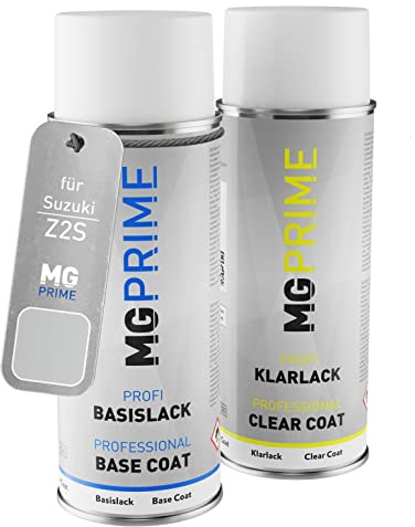 MG PRIME Autolack Spraydose für Suzuki Z2S Silky Silver Metallic + Klarlack | Quicksilver Metallic, Set aus Basislack + Klarlack, Sprühdosen 400ml