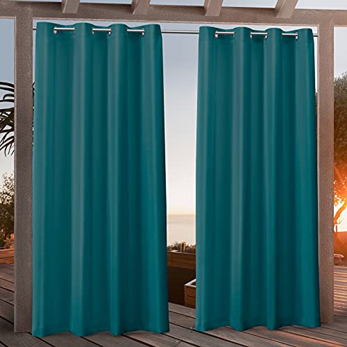 NICOLE MILLER NEW YORK Canvas Indoor/Outdoor Grommet Top Curtain Panel Pair, 54x96, Turk Teal