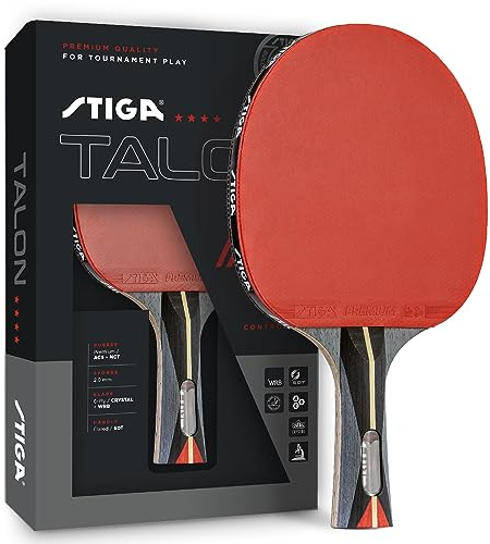 STIGA Talon Ping Pong Paddel – 6-lagig ultraleichte Klinge – 2 mm Turnier-zugelassener Schwamm – ausgestellter Griff für verbesserte Kontrolle – Wettkampf-Tischtennisschläger für Familienspaß