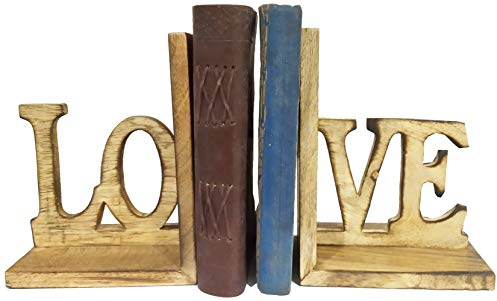 Purpledip Holz-Buchstützen Love, einzigartige Dekoration, Bücherregal, Organizer, Bücherständer (12132)