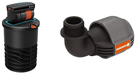 Gardena Versenk-Viereckregner OS 140: Bewässerungssystem für Flächen bis max 140 m² & Sprinklersystem L-Stück mit Außengewinde: Anschlussstück für Versenkregner am Rohrende, 25 mm x 3/4 Zoll
