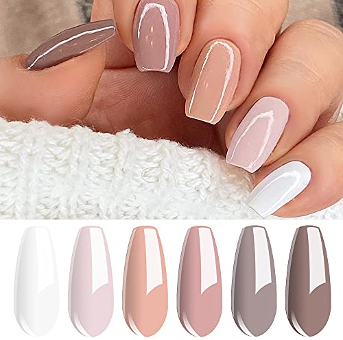 Vishine UV Nagellack Nudefarben Set Geschenk, 6PCS Gel Nagellack Natur Weiß Nude Shellack Gellack Set Starter Set 8ml