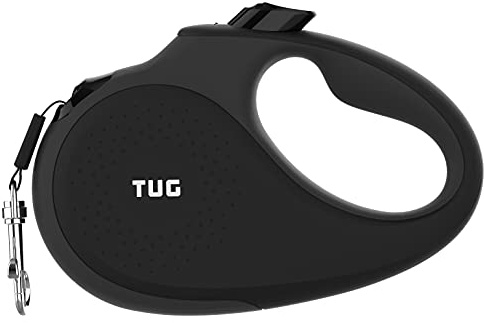 TUG 360° Tangle-Free Retractable Dog Leash with Anti-Slip Handle | 16 ft Strong Nylon Tape | One-Handed Brake, Pause, Lock (Small, Black/Grey)