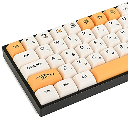 Guffercty kred GTSP XDA Honey Milk Keycaps PBT Japanese Bee keycap 140-Key Set for Cherry MX Covers Fullsize 60% 65% 75% Keyboard（XDA/Honey Milk）