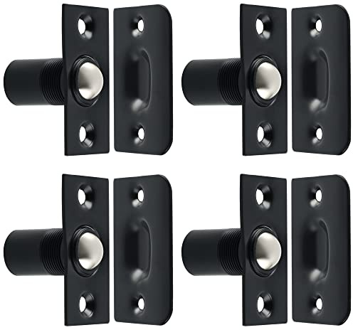 Alise Door Ball Catch,Drive in Ball Catches with Strike Plate for Closet Doors,Adjustable Tension Ball Latch Hardware,Brass and Stainless Steel Black,Pack of 4