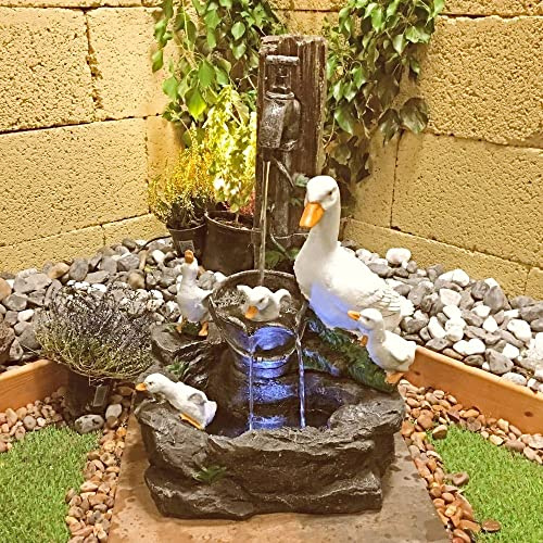 Duck Family Animal Solar Powered Water Feature With Water Tablets,Waterfall, Water Fountain, Garden Decoration, Garden Feature