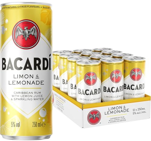 BACARDÍ Limón & Lemonade es un cóctel enlatado, listo para beber, elaborado con ron BACARDÍ y mezclado con limón, lima, pomelo y limonada con gas, ALC. 5%, 25 cl / 250 ml