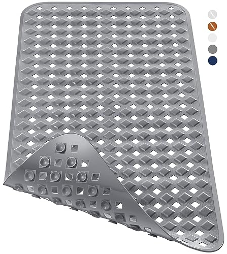 Yimobra Tapis de bain extra long antidérapant pour baignoire avec trous de drainage, ventouses, sans phtalates, sans latex, sans BPA et lavable en machine (70 x 40 cm, gris)
