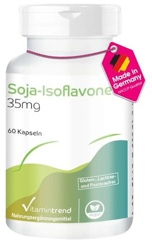 Vitamintrend Isoflavones de soja 35 mg, 60 capsules, facile à avaler, avec vitamine E, complément alimentaire végane sans stéarate de magnésium, fabriqué en Allemagne