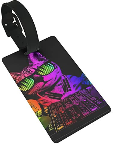 Cool Cat Dj 2 pièces étiquettes à bagages, boucle d'étiquette d'identification de couverture de confidentialité et carte d'adresse pour valise de sac de voyage