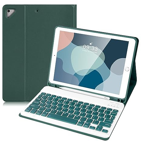 Lively Life Keyboard Case for iPad 9.7 inch, Detachable Bluetooth keyboard for iPad 6th Generation,5th Generation, Pro 9.7 inch, Air 2/1, Built-in Pencil Slot,UK Layout- Dark Green