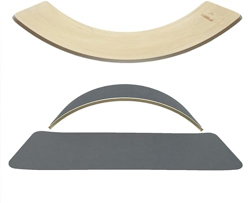 KiddiRedi® Wooden Balance Board Montessori Wobble Sensory Feeling Toddler Kids Adults Curvy Seesaw Swing Learning Development Health Physical Education Toy Free Felt Toy Play Autism ADHD (DarkGrey)