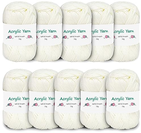 Domkan Hilo Crochet, 500g Lana para Tejer a Crochet, Algodon Suave (Tamaño de la Aguja: 3,0-4,0 mm), Blanco
