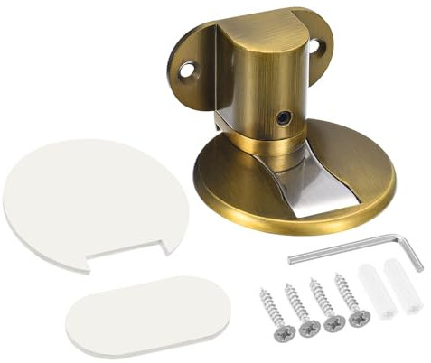 QUARKZMAN Magnétique Porte Butée, Réglable Porte Butées Porte Attrape Aimants Sol Porte Support avec Auto Adhésif et Vis, Laiton Ton