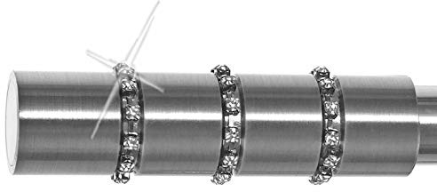BASIT Endstück für Gardinenstange Ø 16mm Edelstahllook mit Kristall E25 | Enkappe für Vorhangstange aus Aluminium in Edelstahloptik I verschiedene Designs I Gardinenstangenset zum zusammenstellen