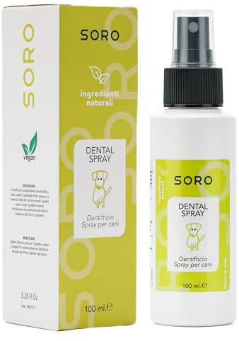 Soro Dentifricio Spray per Cani 100ml per Pulizia e l’Igiene dei Denti contro l’Alito Cattivo 100% Ingredienti Naturali
