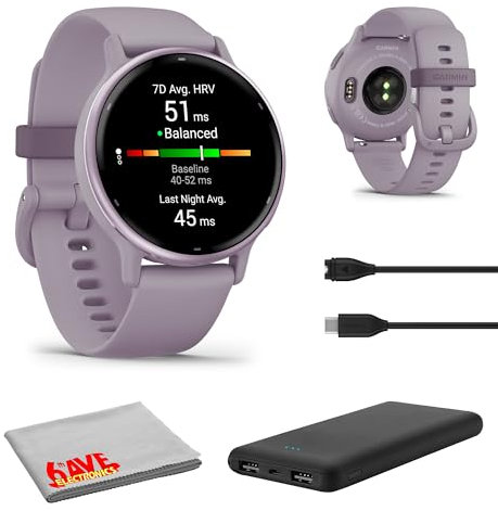 Garmin Vivoactive 5 Fitness Tracker Smart Watch for Men & Women with Metallic Orchid Bezel w/Orchid Case and Silicone Band with Bright 1.2” AMOLED Touchscreen Display and 11 Days Battery Life