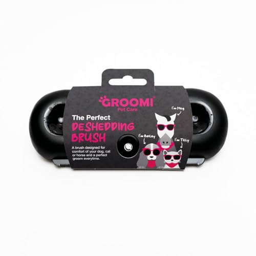 Groomi Deshedding & Grooming Brush for Dogs, Cats, Horses & Rabbits - Gentle & Effective Pet Grooming Tool, Wide Shallow Comb, Smooth Groomer