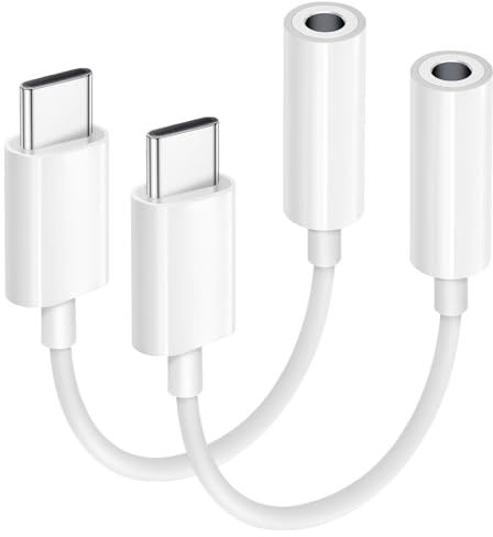 USB C to 3.5mm Audio Headphone Jack Adapter, 2-Pack Type C Aux Audio Dongle Cable Cord Compatible with iPhone 17/16/15 Pro/Max/Plus, iPad, MacBook, Samsung Galaxy S24/S23/S22/ Ultra