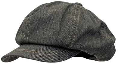 Oshhni Ballonmütze aus Denim, Baumwolle, für Damen, Mädchen, Visor, Baskenmütze, Vintage, weiche 8-Panel-Cabbie-Mütze, achteckiger Hut, Khaki Grau